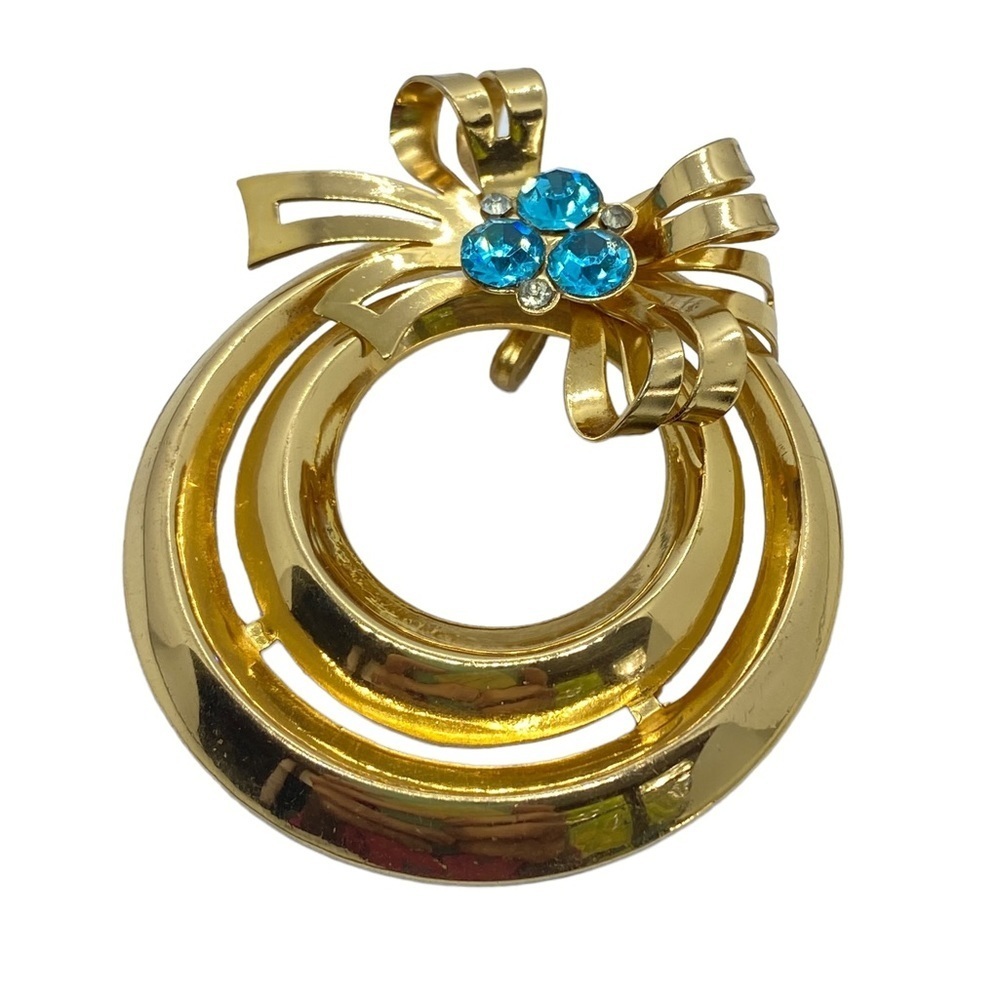 CORO Blue Rhinestone Goldtone 1940s Pendant